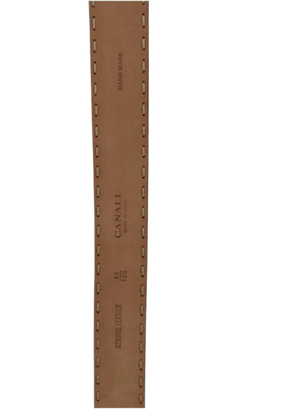 Canali Brown Leather Belt Contrast Stitch Handmade solid brass designer 85/100